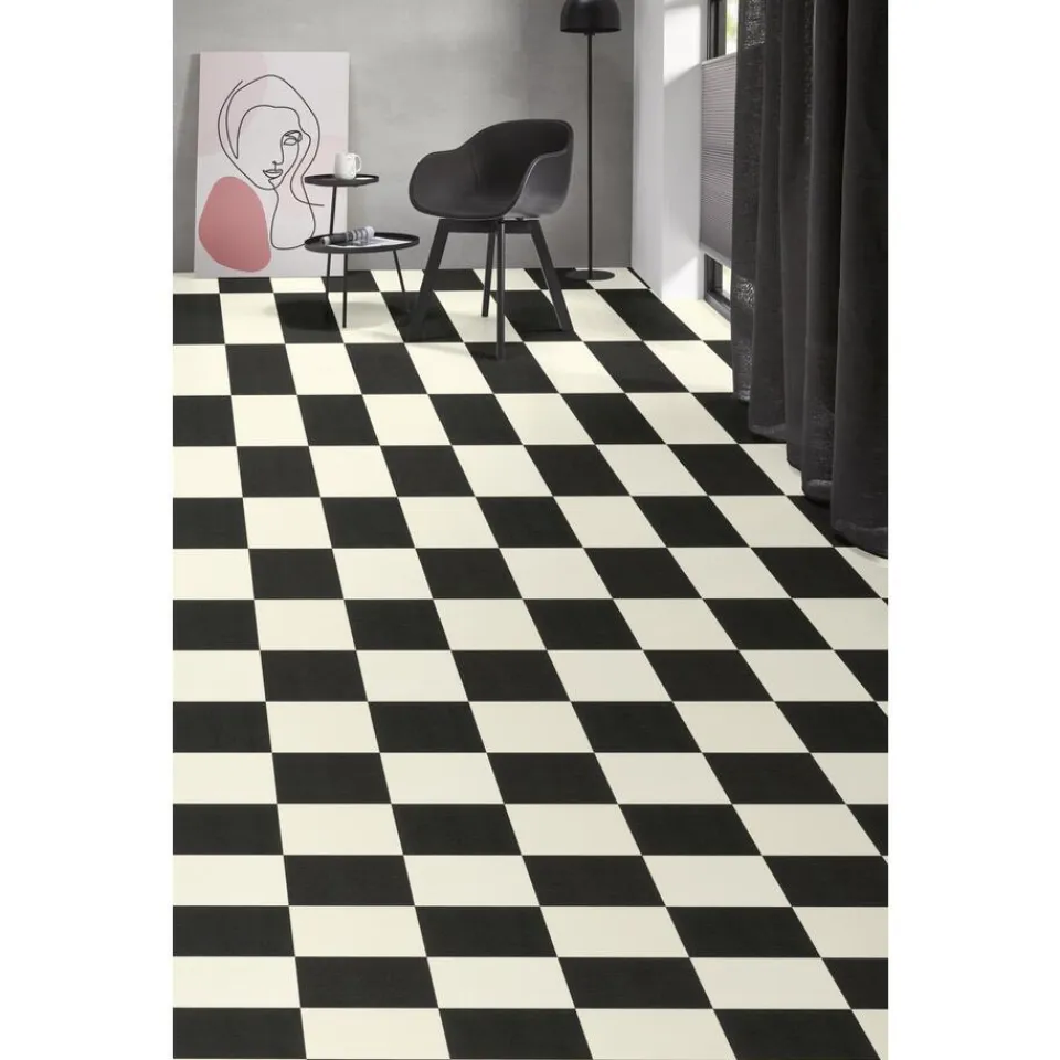 Kwantum Vinyl Benson Zwart Wit Tegellook